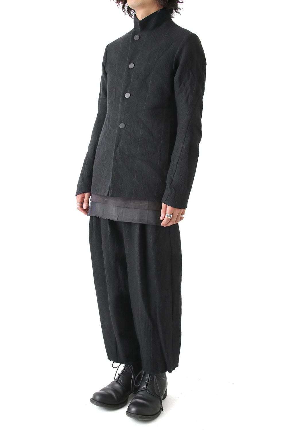 Cropped Pants Silk Linen Wool Stripe