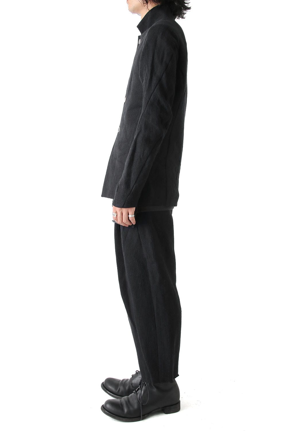 Cropped Pants Silk Linen Wool Stripe