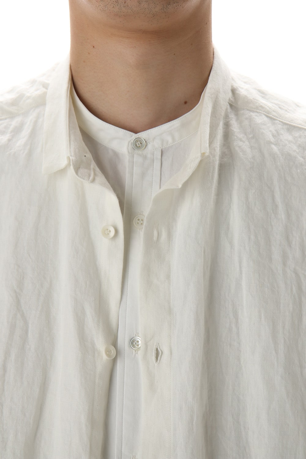 Cotton Layared Shirt  White / White Stripe