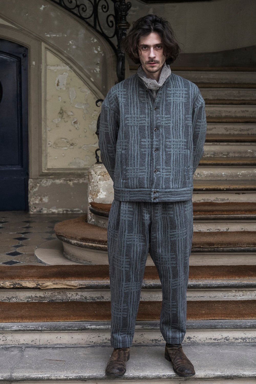 Jacket JK62 Grid Pattern Jaquard Wool Beaver Finished