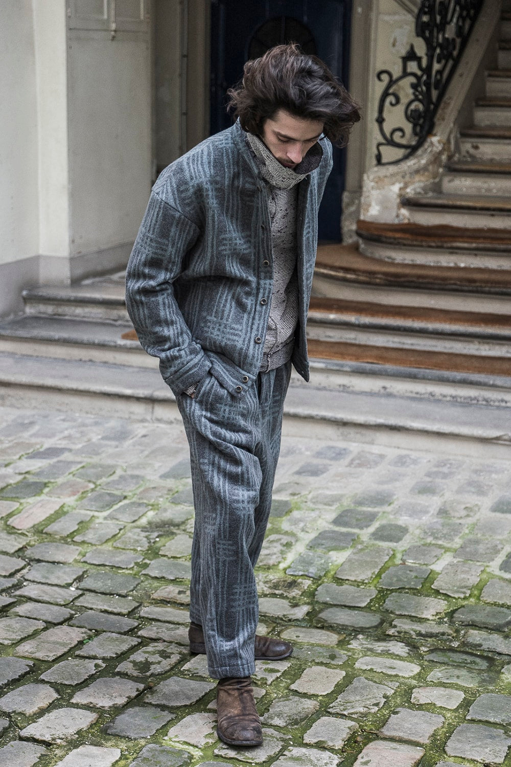 Jacket JK62 Grid Pattern Jaquard Wool Beaver Finished