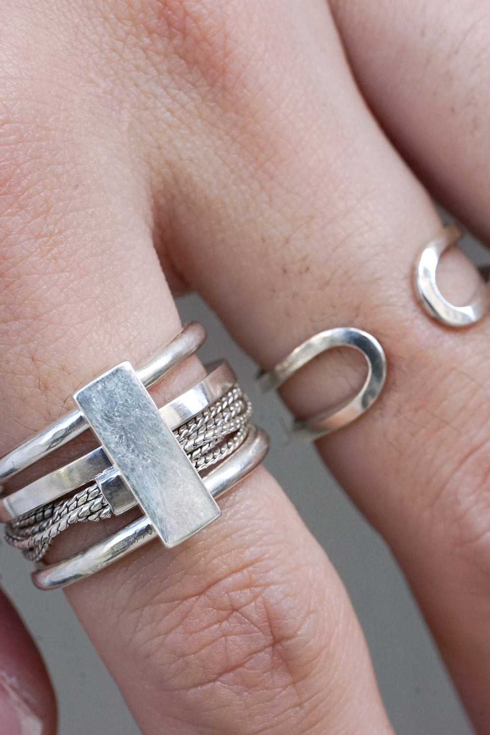 Plate Double  RIng All Silver type - io-01-104