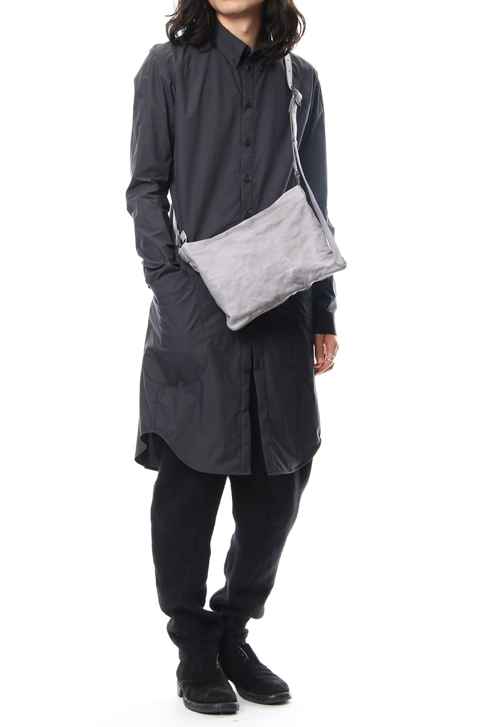 japanese Horse Sacoche Bag Buckle type Ice gray Wash & Oiled