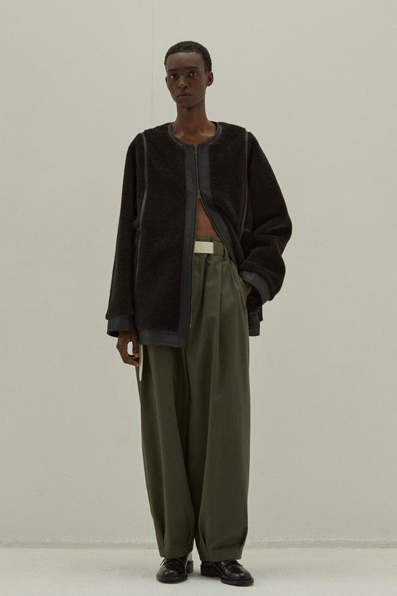 VOLUME PANTS WITH LINEN MIX BELT Olive