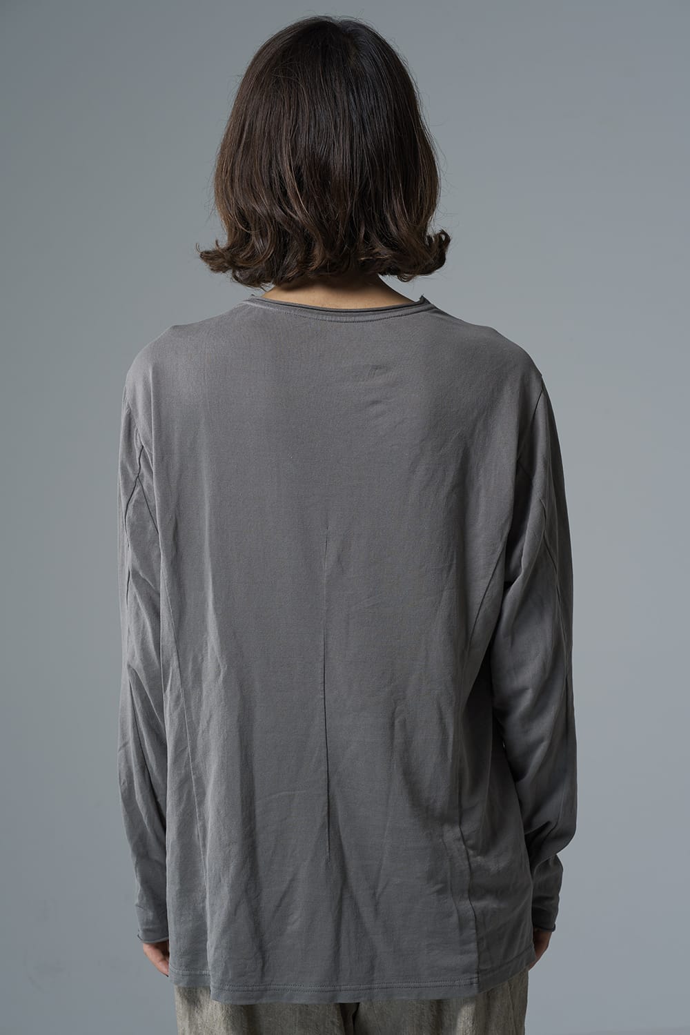 ロングスリーブ 和紙ジャージー チャコールダイ  ライトグレー