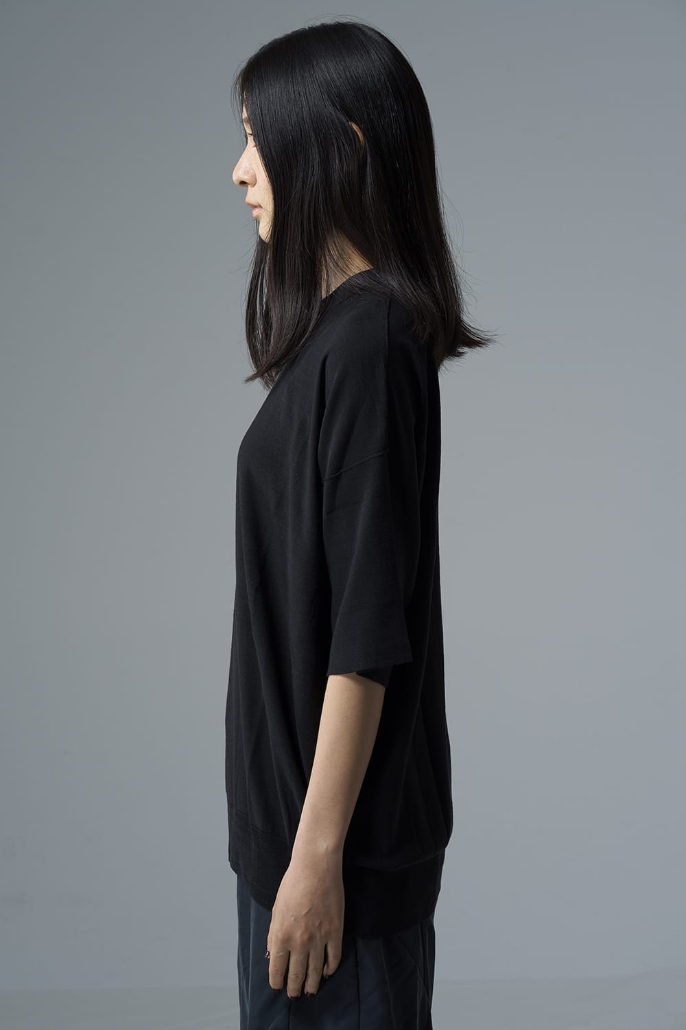 ルーズフィット ニットショートスリーブ シルク/コットン  ブラック