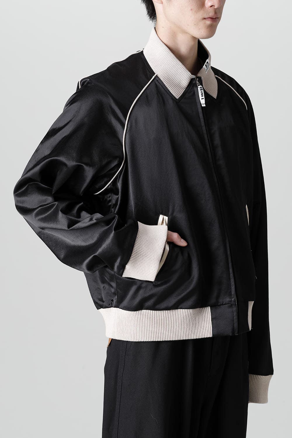 No-Collar Satin Jacket