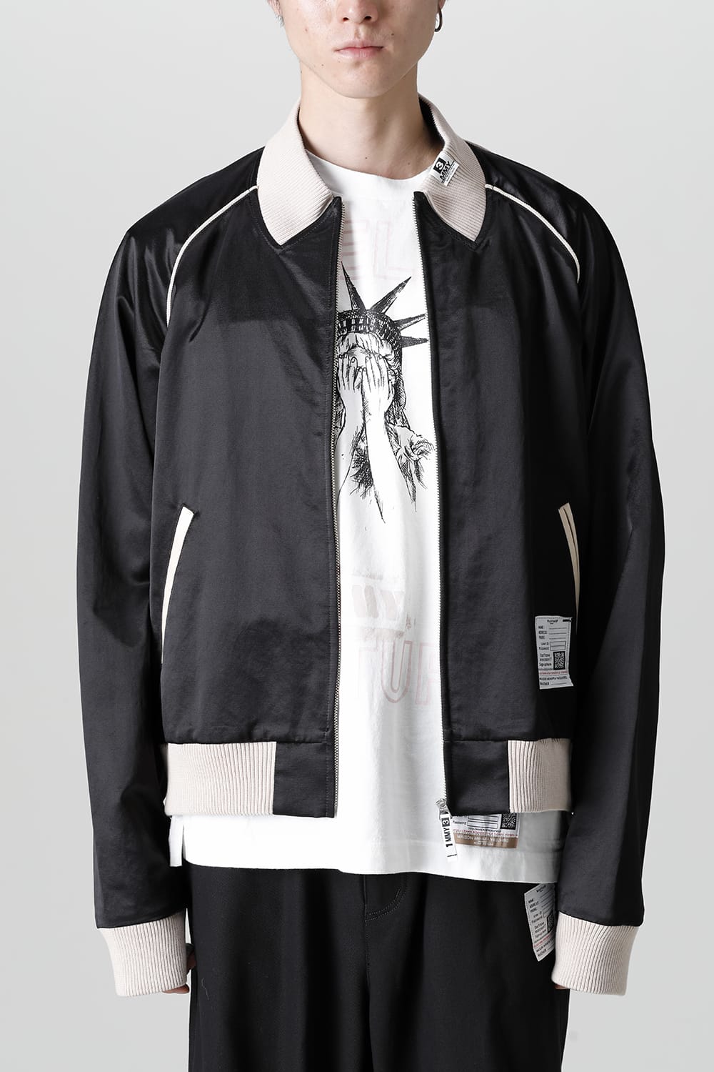 No-Collar Satin Jacket