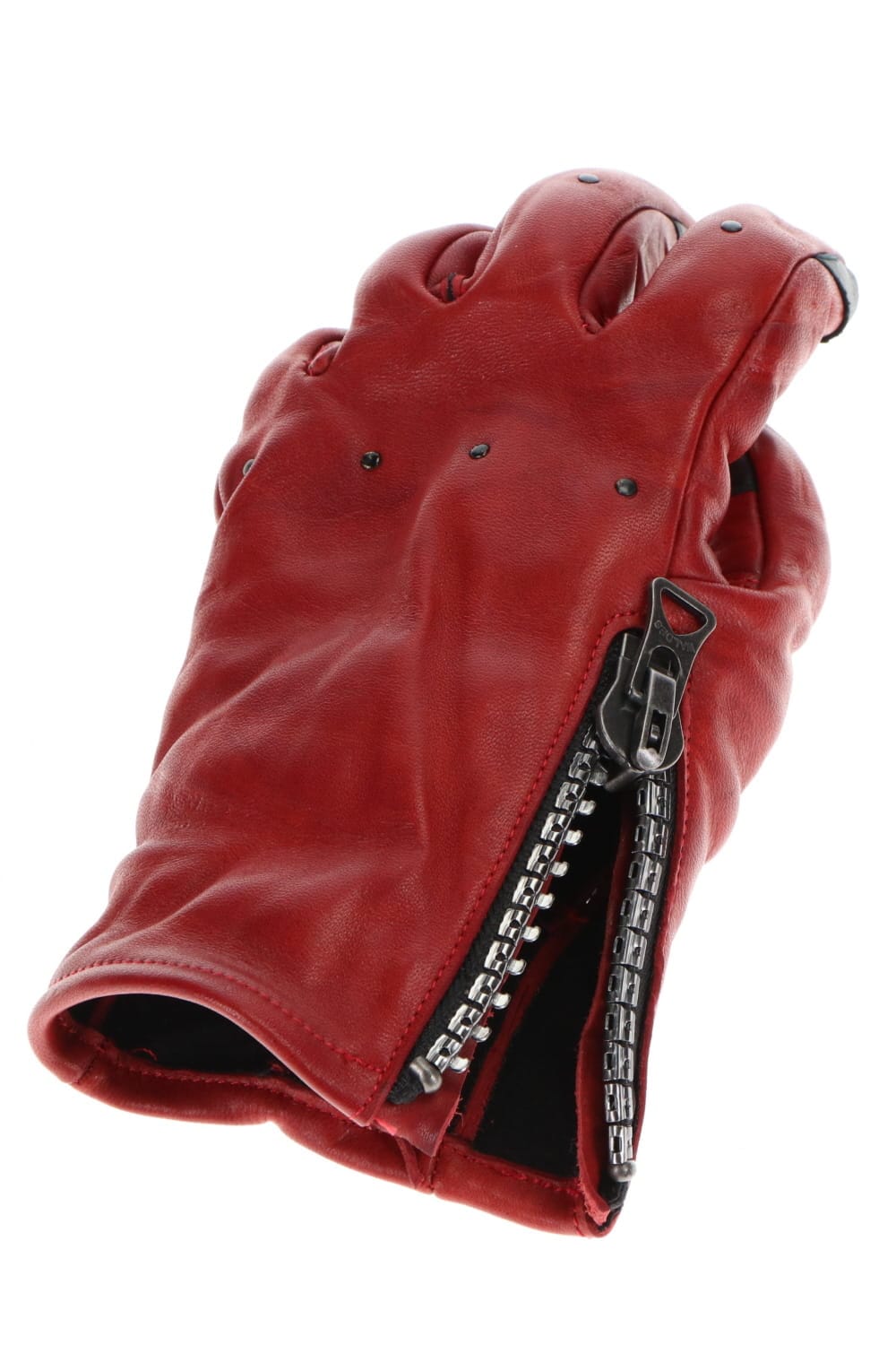 Horse Leather Nail ZIP Gloves Red