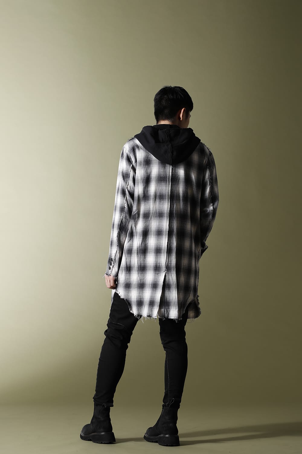 リムーバブルフーディー チェックシャツ