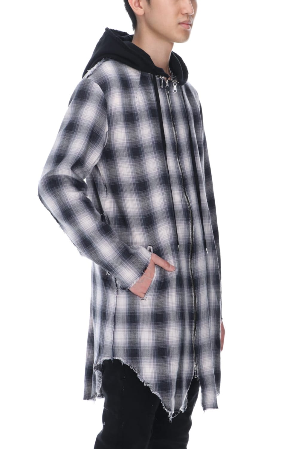 リムーバブルフーディー チェックシャツ