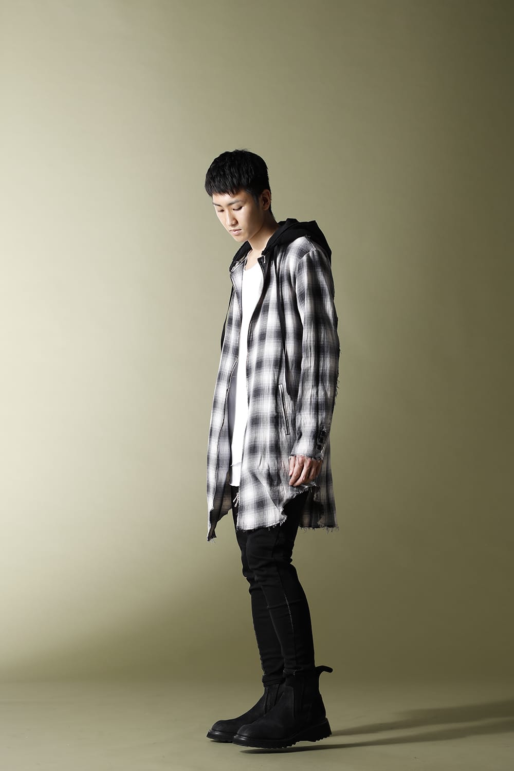 リムーバブルフーディー チェックシャツ