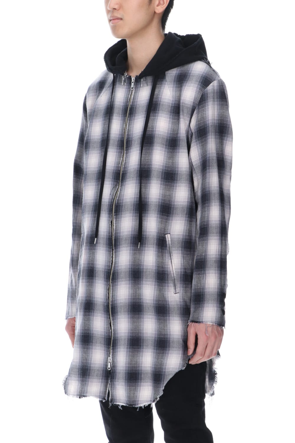 リムーバブルフーディー チェックシャツ