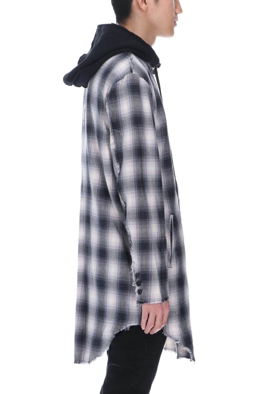 リムーバブルフーディー チェックシャツ