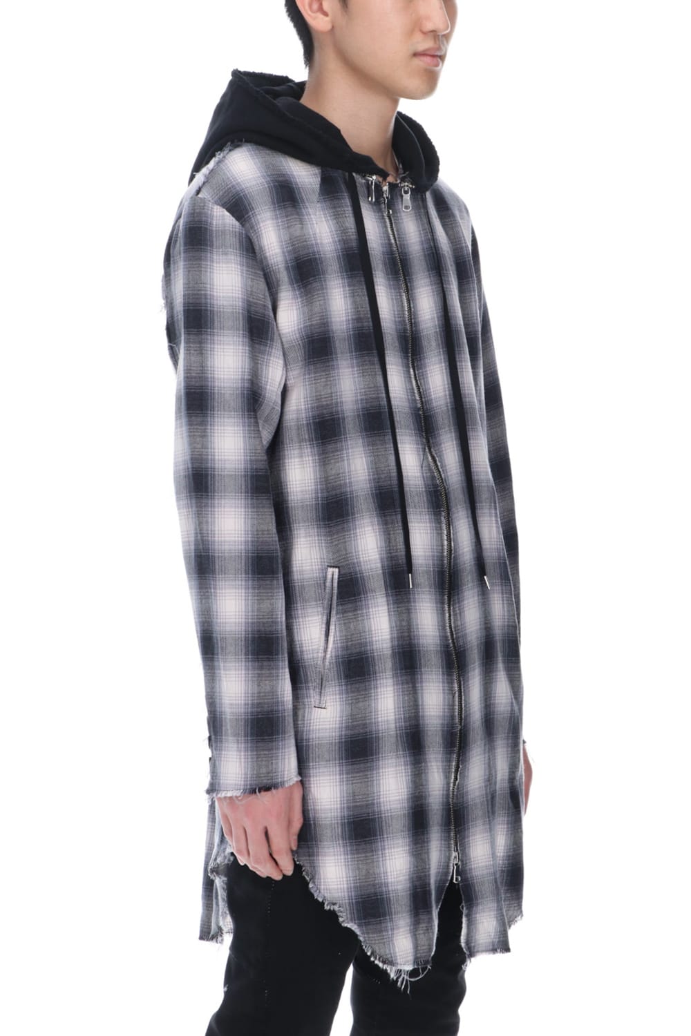 リムーバブルフーディー チェックシャツ