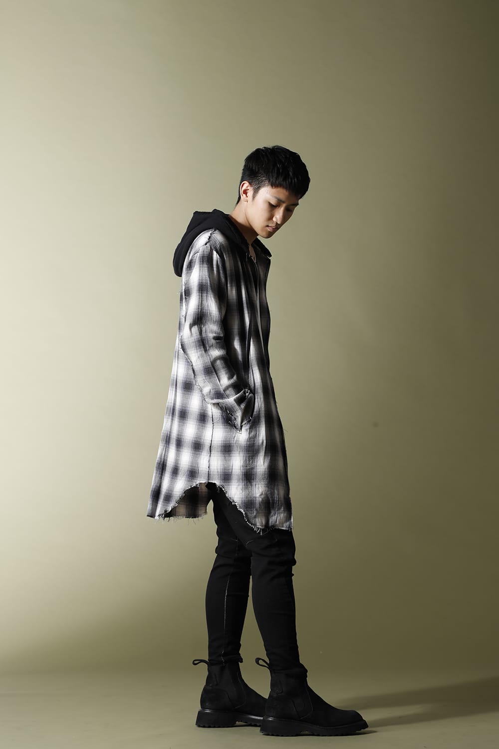 リムーバブルフーディー チェックシャツ