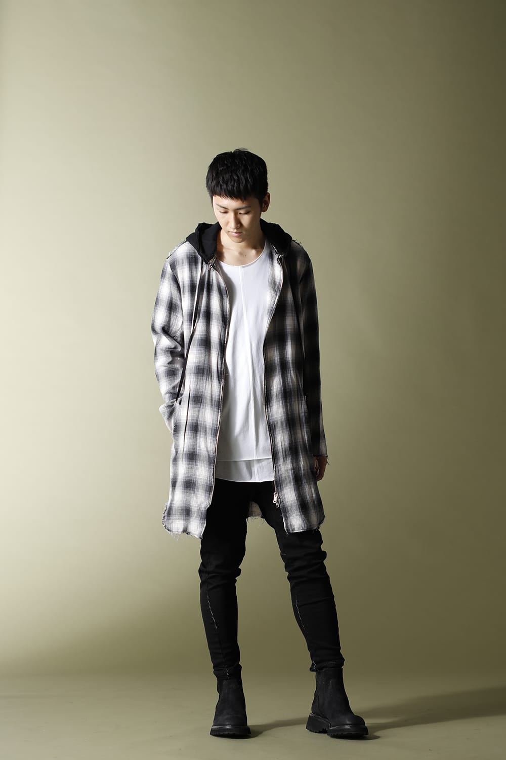 リムーバブルフーディー チェックシャツ