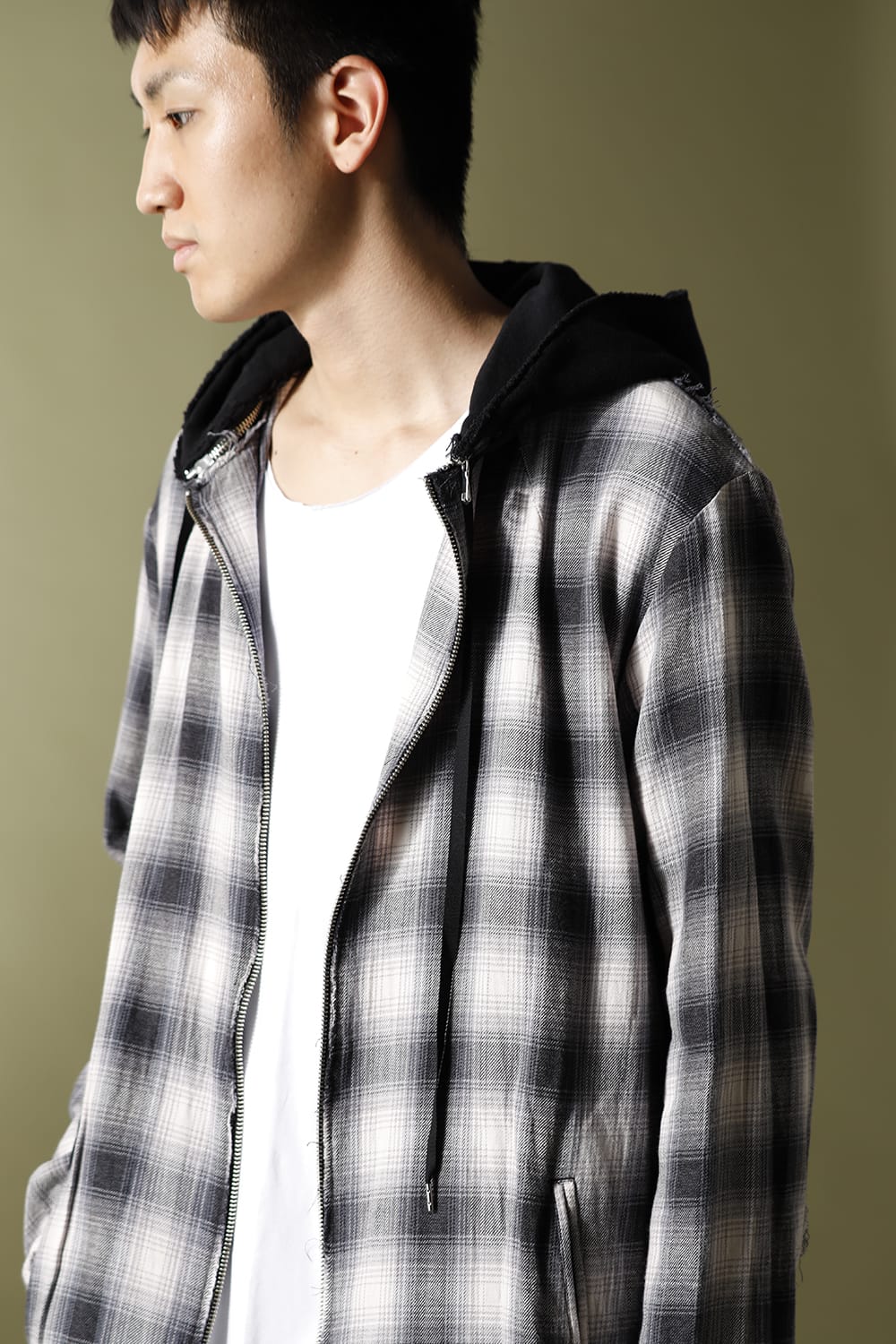 リムーバブルフーディー チェックシャツ