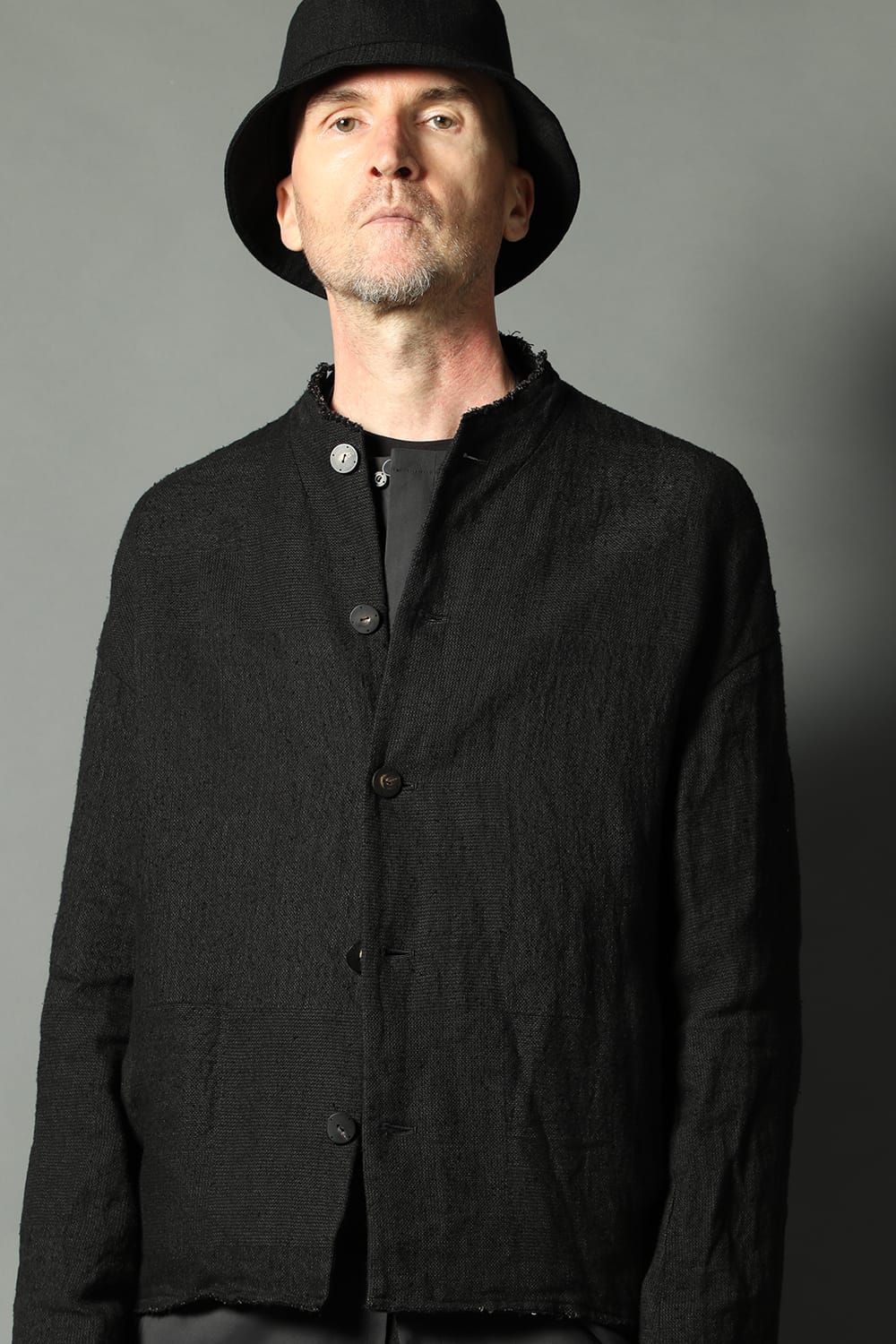 Jacket silk linen crazy check  Black