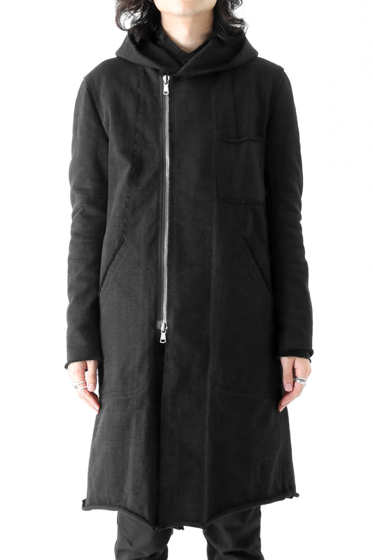 Loop Wheel Machine sewing Hooded Coat Black