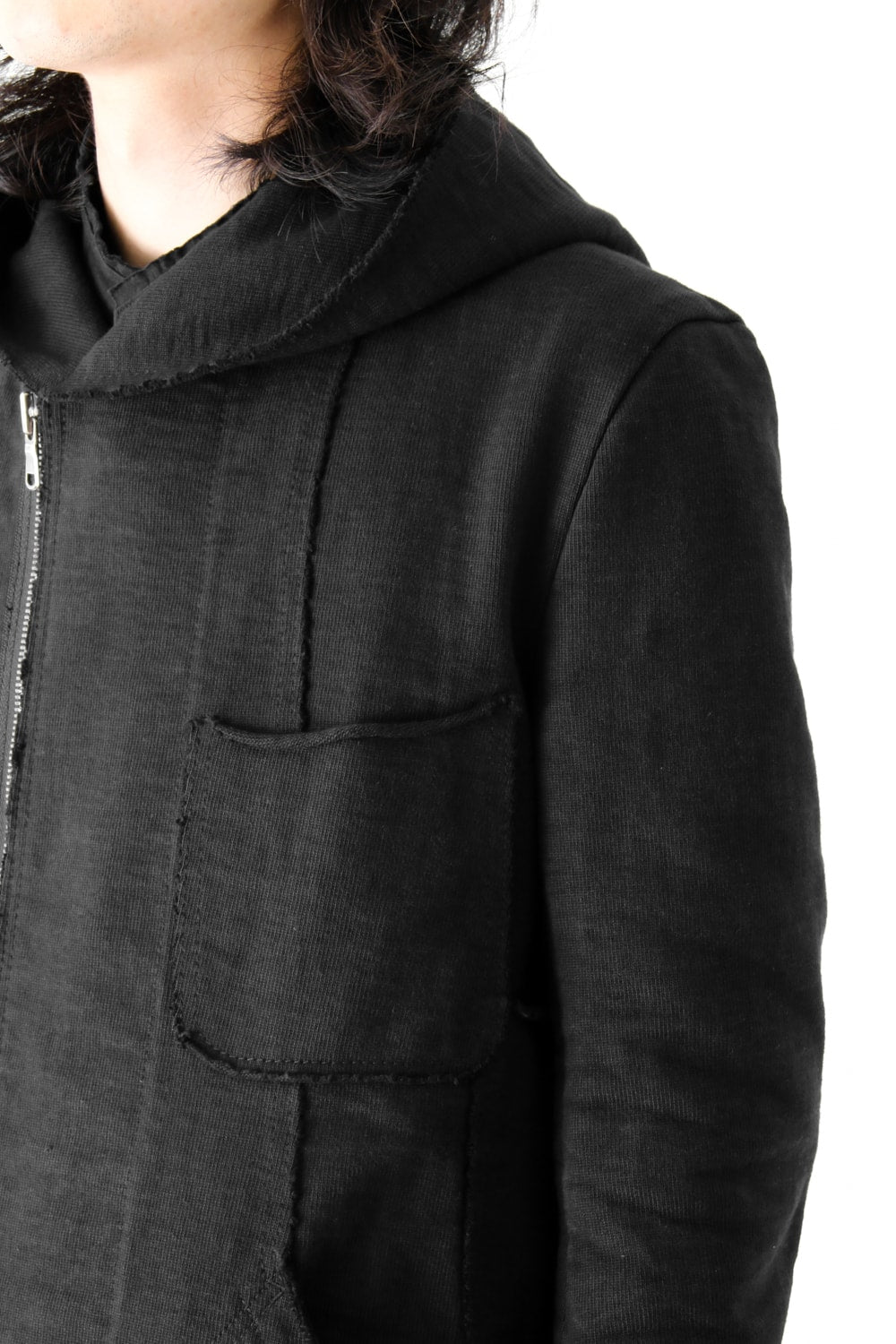 Loop Wheel Machine sewing Hooded Coat Black