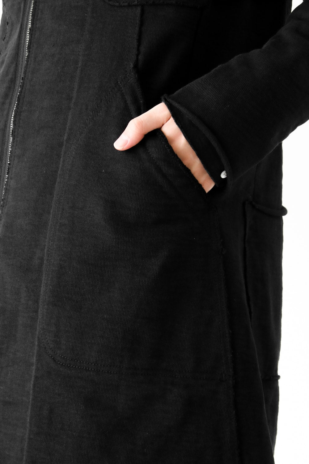 Loop Wheel Machine sewing Hooded Coat Black