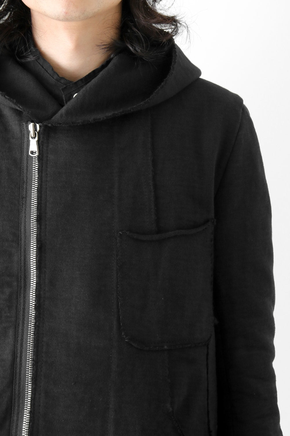 Loop Wheel Machine sewing Hooded Coat Black