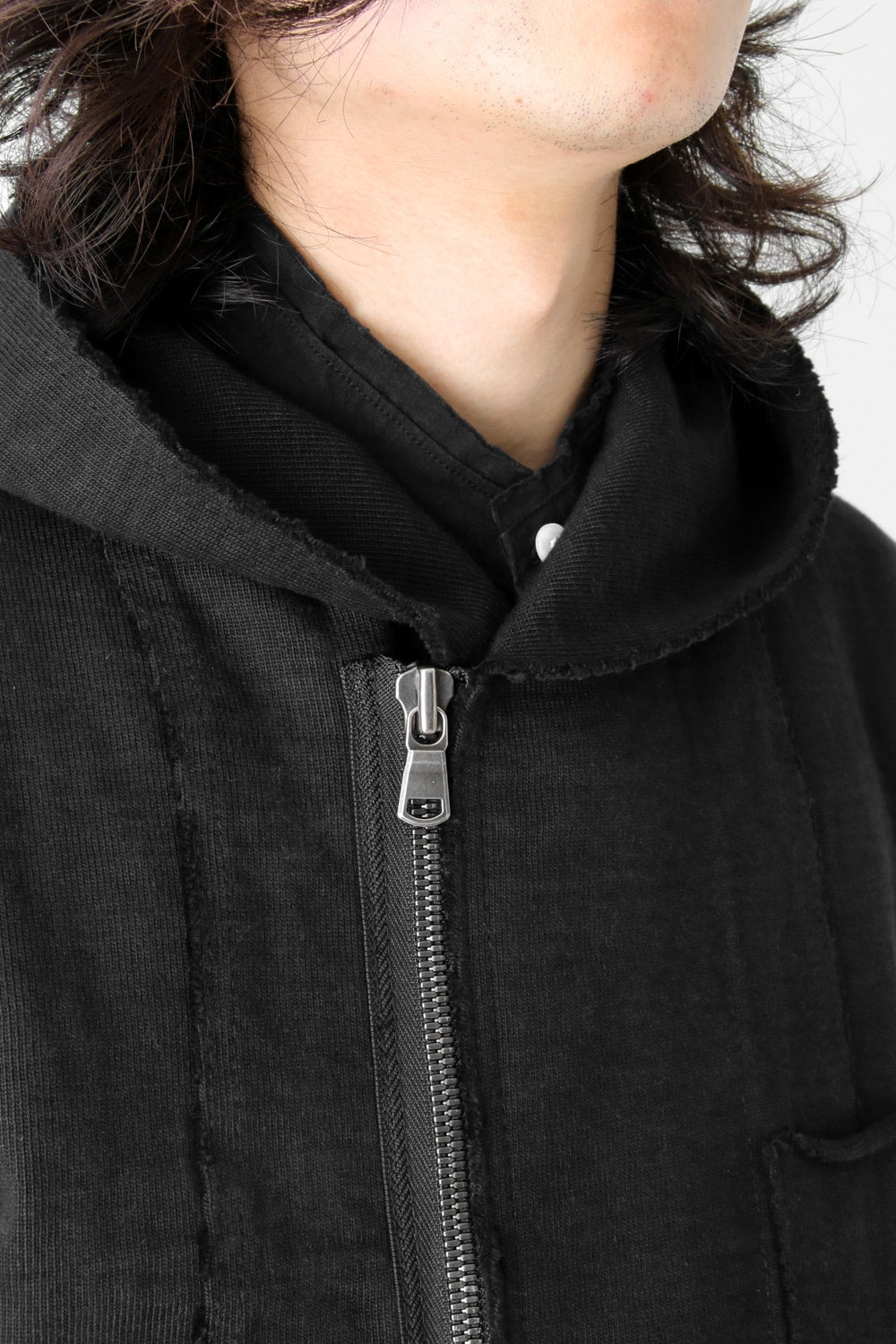 Loop Wheel Machine sewing Hooded Coat Black