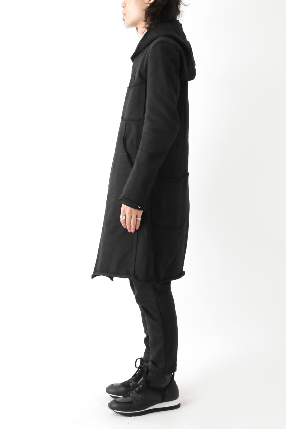 Loop Wheel Machine sewing Hooded Coat Black