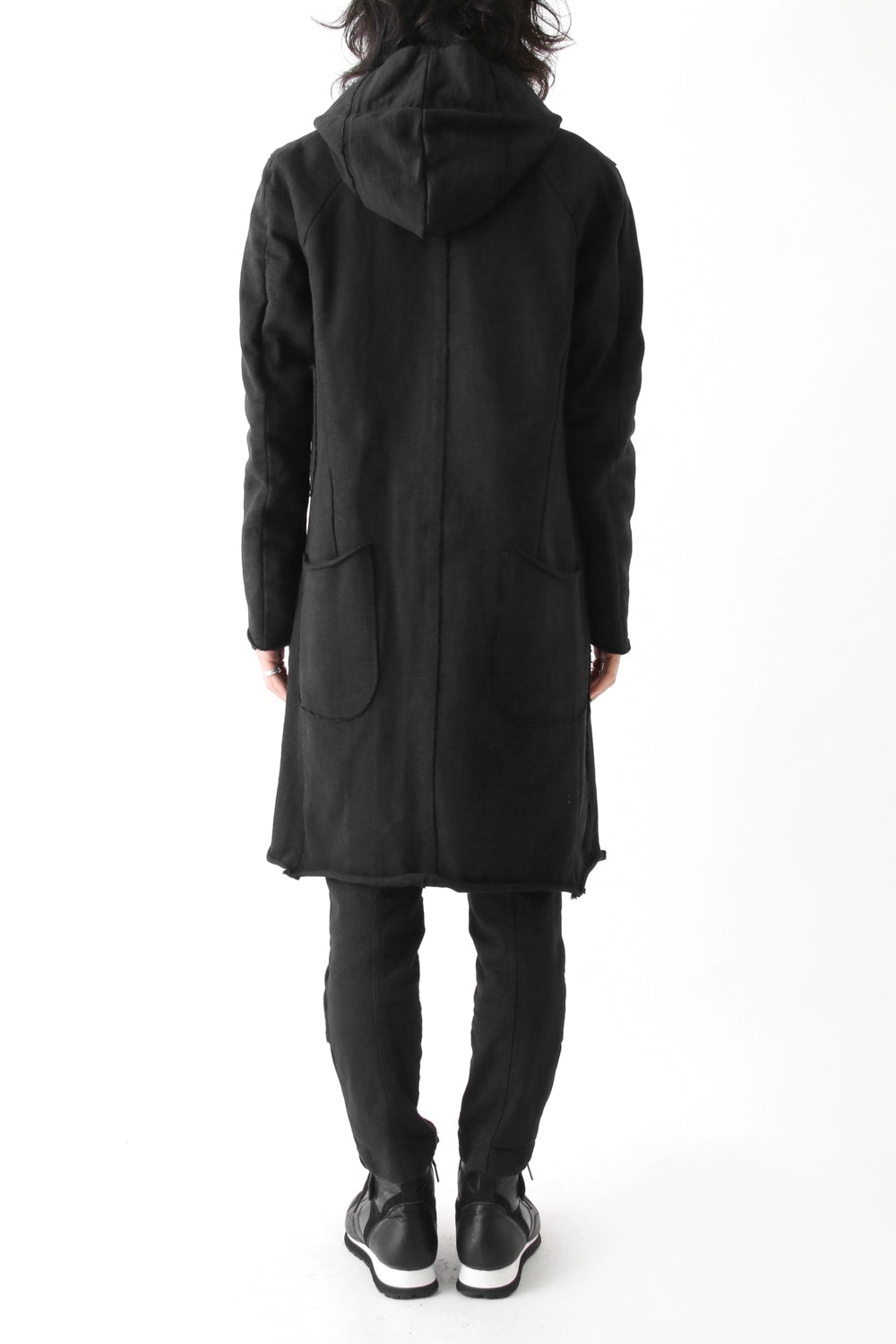 Loop Wheel Machine sewing Hooded Coat Black