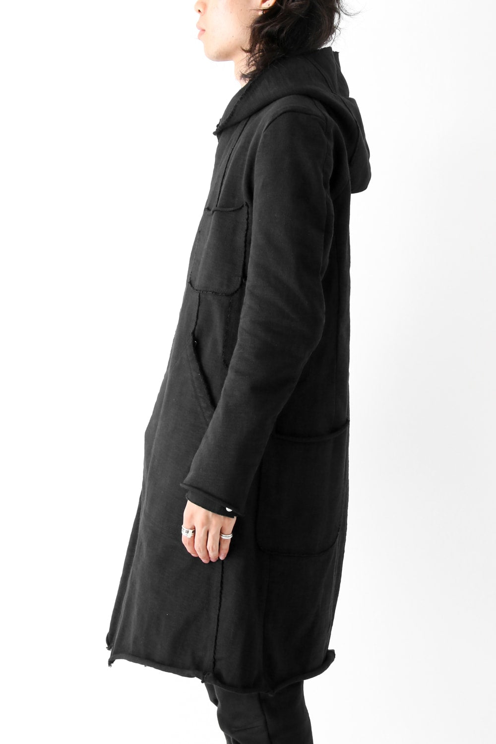 Loop Wheel Machine sewing Hooded Coat Black