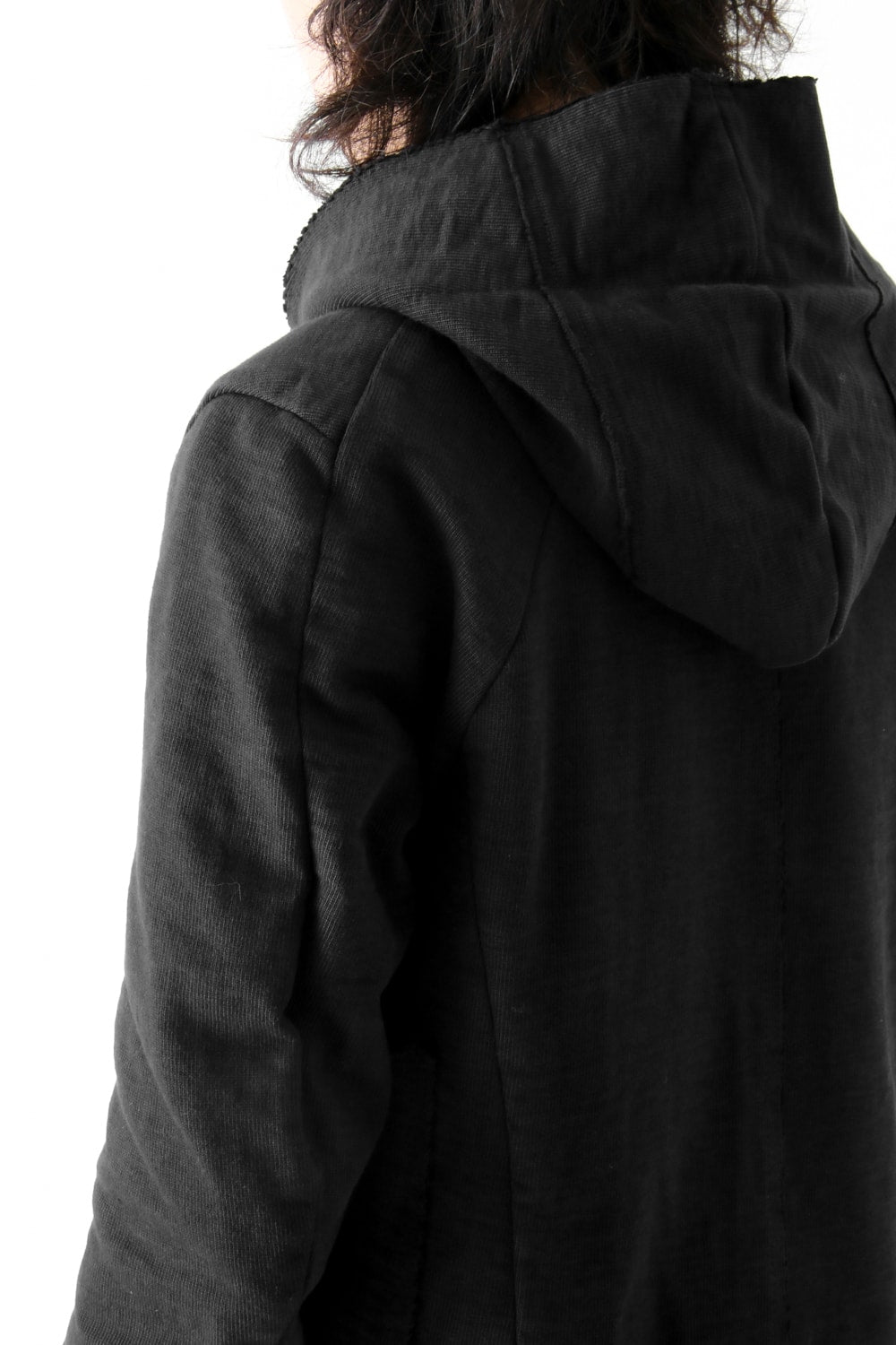 Loop Wheel Machine sewing Hooded Coat Black