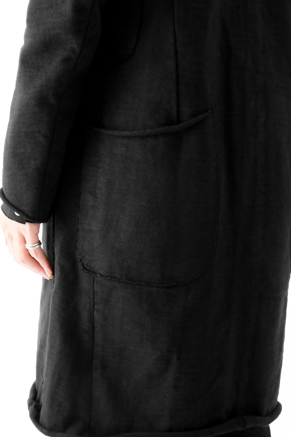 Loop Wheel Machine sewing Hooded Coat Black