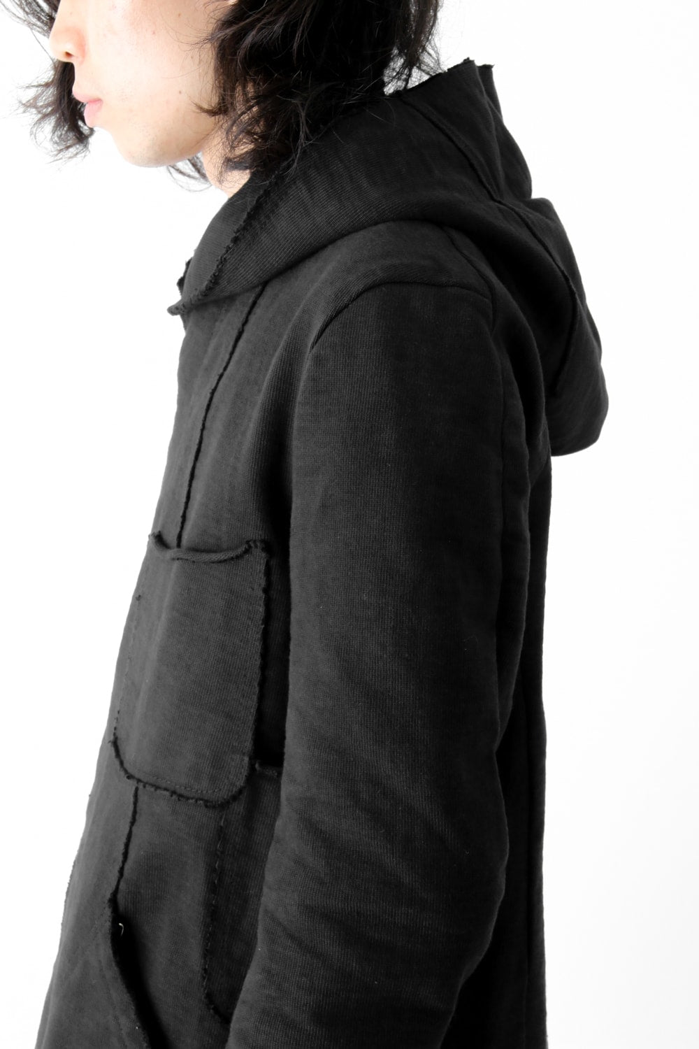 Loop Wheel Machine sewing Hooded Coat Black