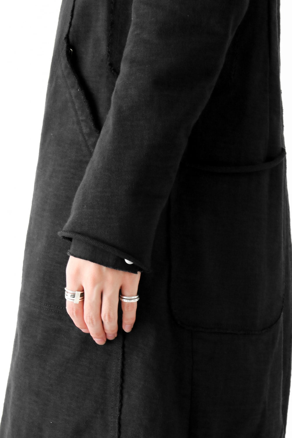 Loop Wheel Machine sewing Hooded Coat Black