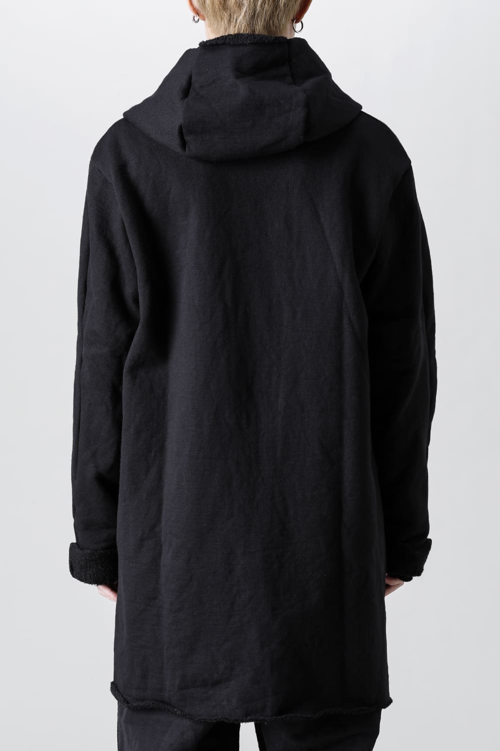 Wool Cotton Fleece Lining Long Hoodie Black