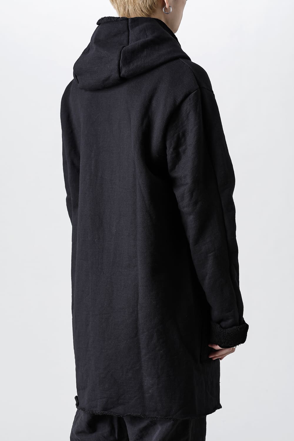 Wool Cotton Fleece Lining Long Hoodie Black