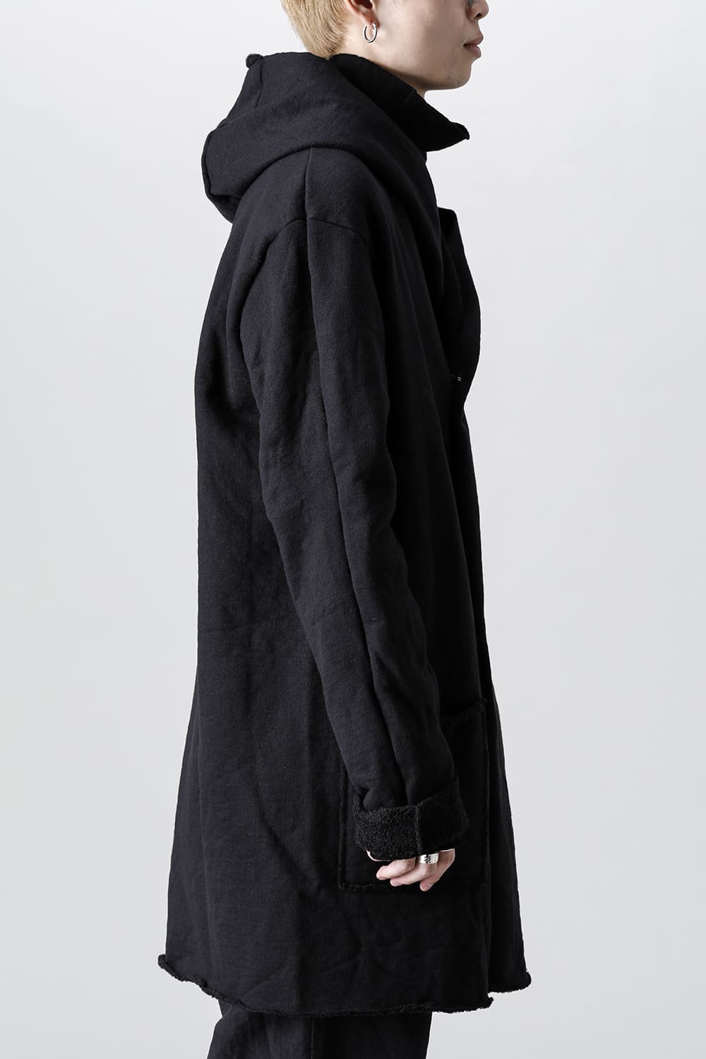 Wool Cotton Fleece Lining Long Hoodie Black