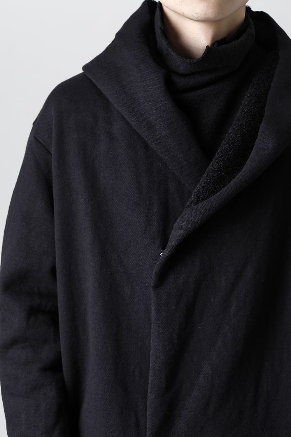 Wool Cotton Fleece Lining Long Hoodie Black