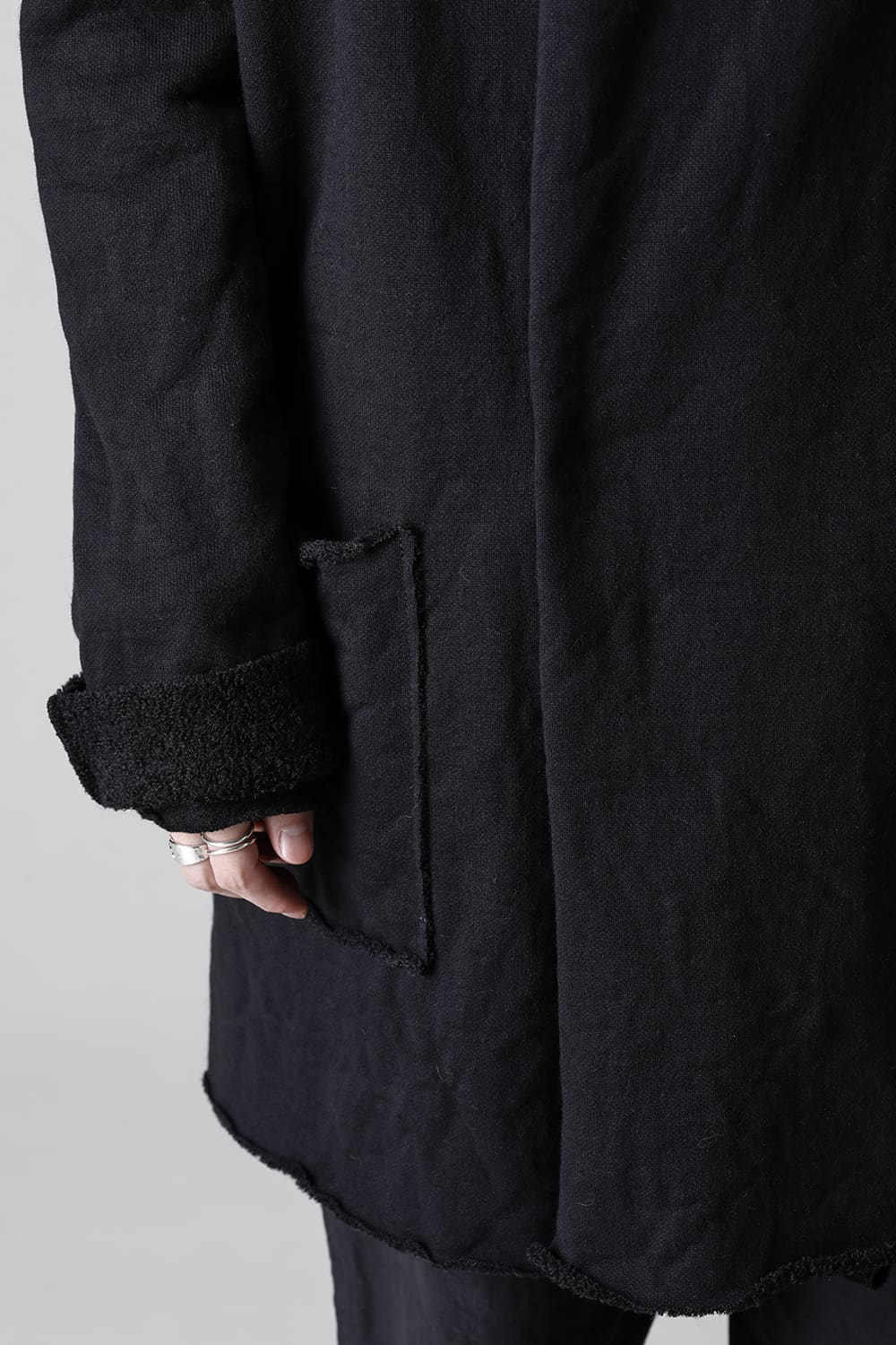 Wool Cotton Fleece Lining Long Hoodie Black