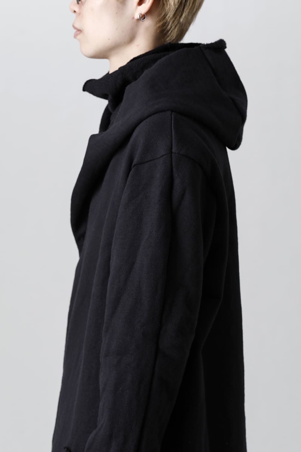 Wool Cotton Fleece Lining Long Hoodie Black