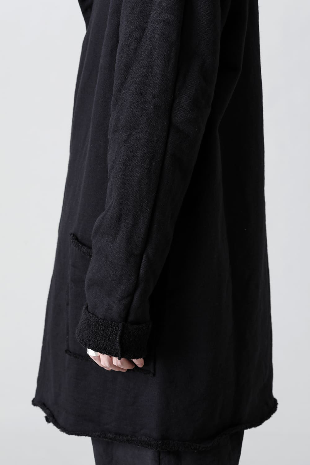 Wool Cotton Fleece Lining Long Hoodie Black