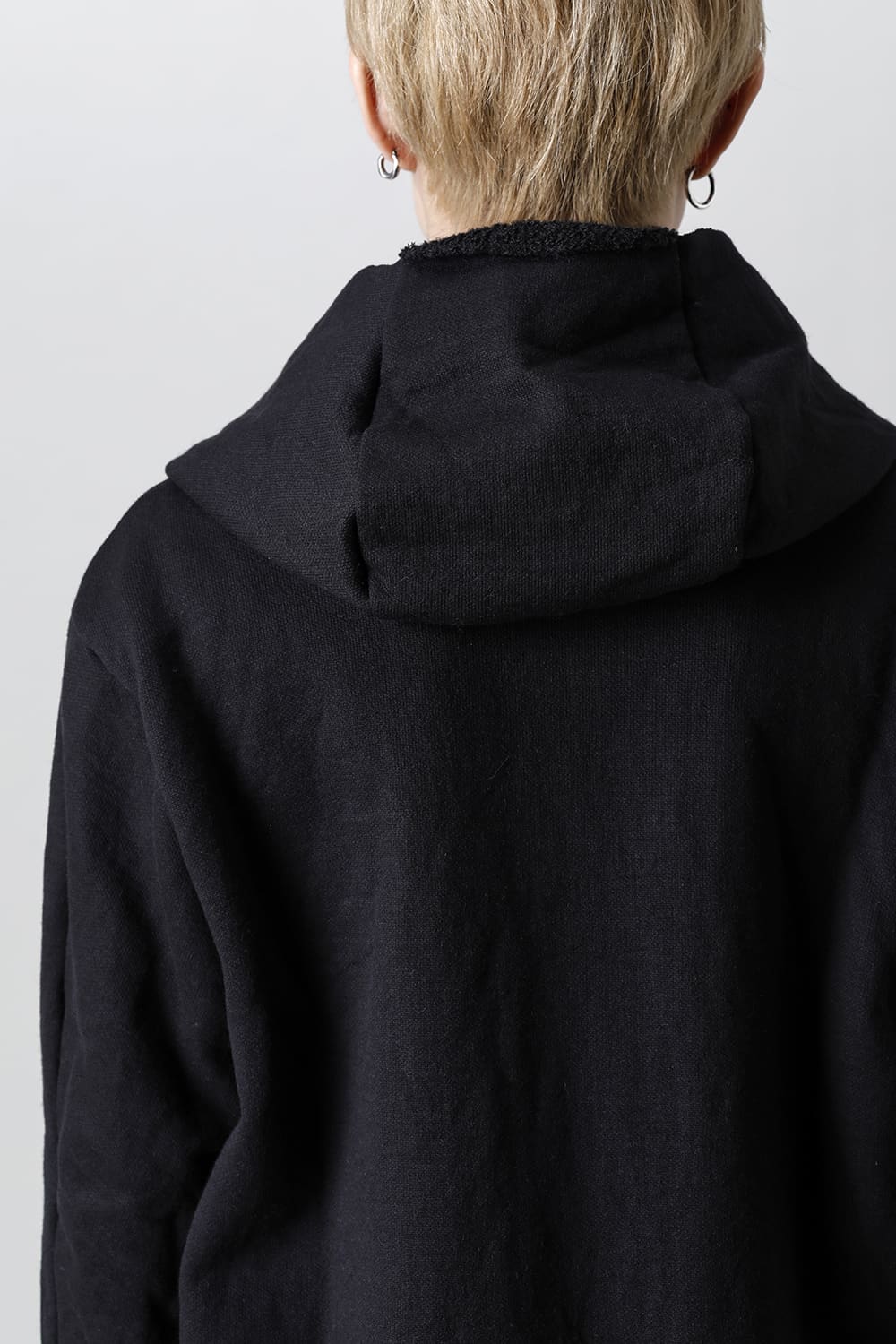 Wool Cotton Fleece Lining Long Hoodie Black