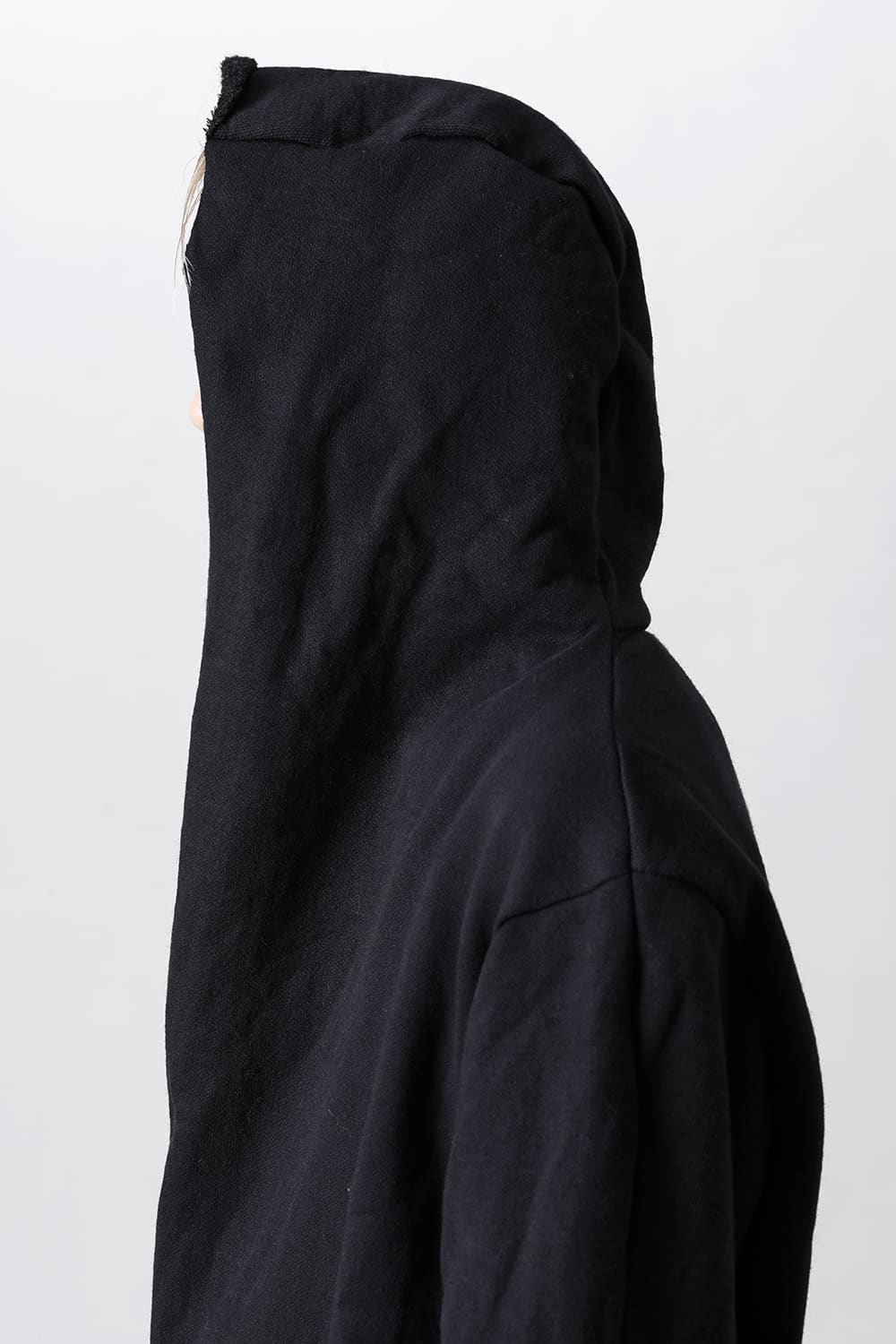 Wool Cotton Fleece Lining Long Hoodie Black