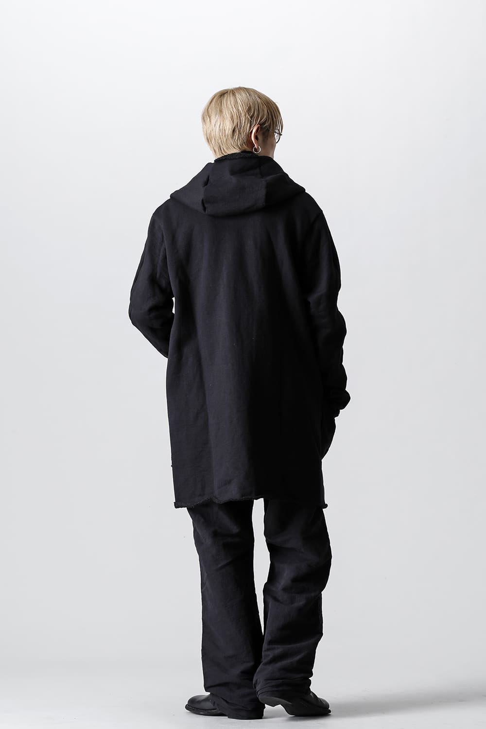 Wool Cotton Fleece Lining Long Hoodie Black