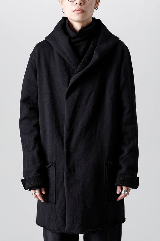 Wool Cotton Fleece Lining Long Hoodie Black