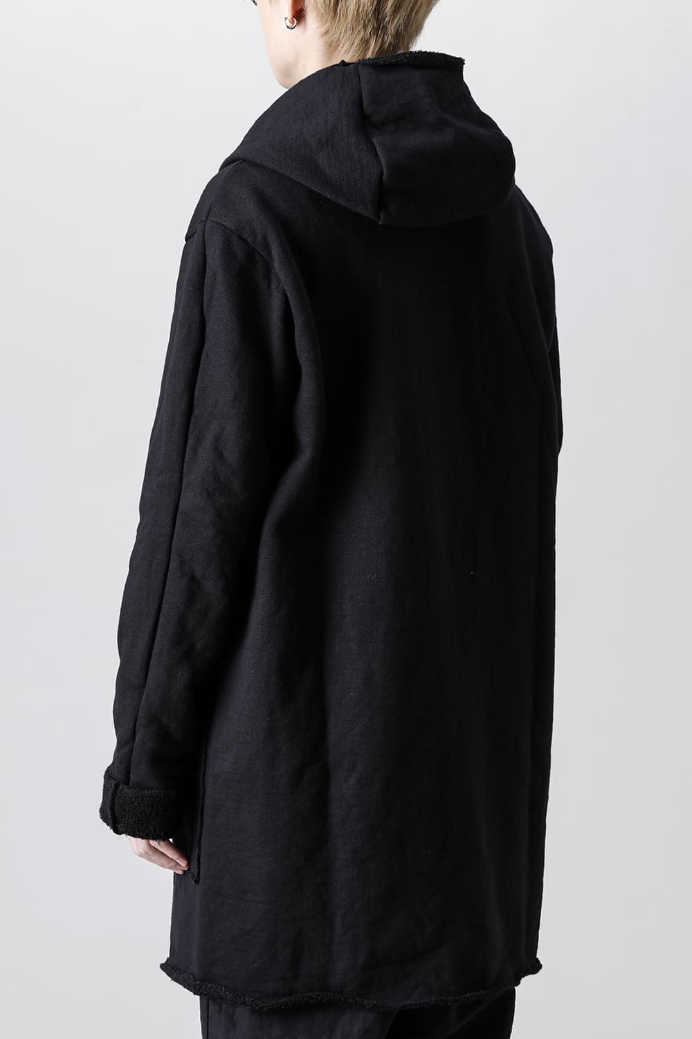 Wool Cotton Fleece Lining Long Hoodie Black