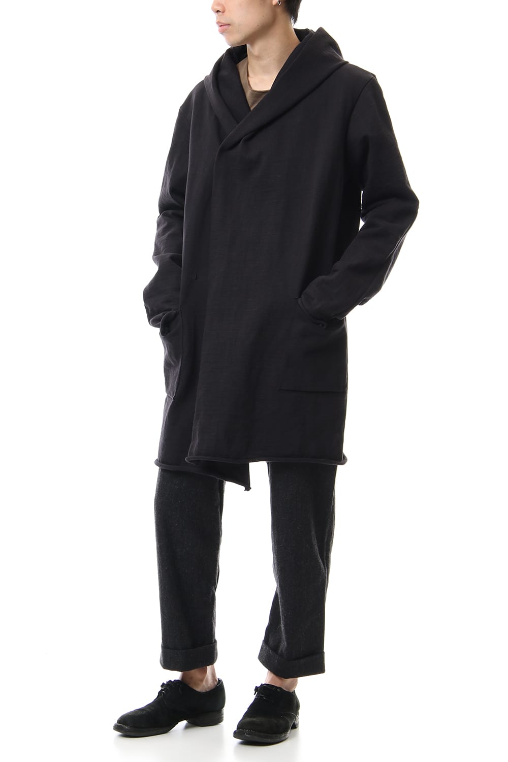 Heavy Jersey Hooded Coat Black