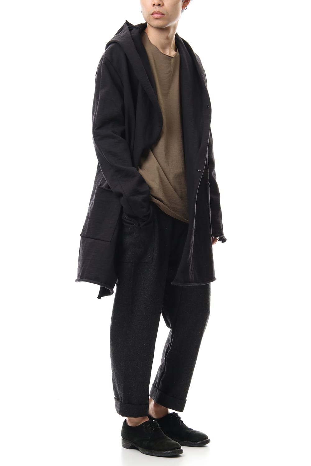 Heavy Jersey Hooded Coat Black