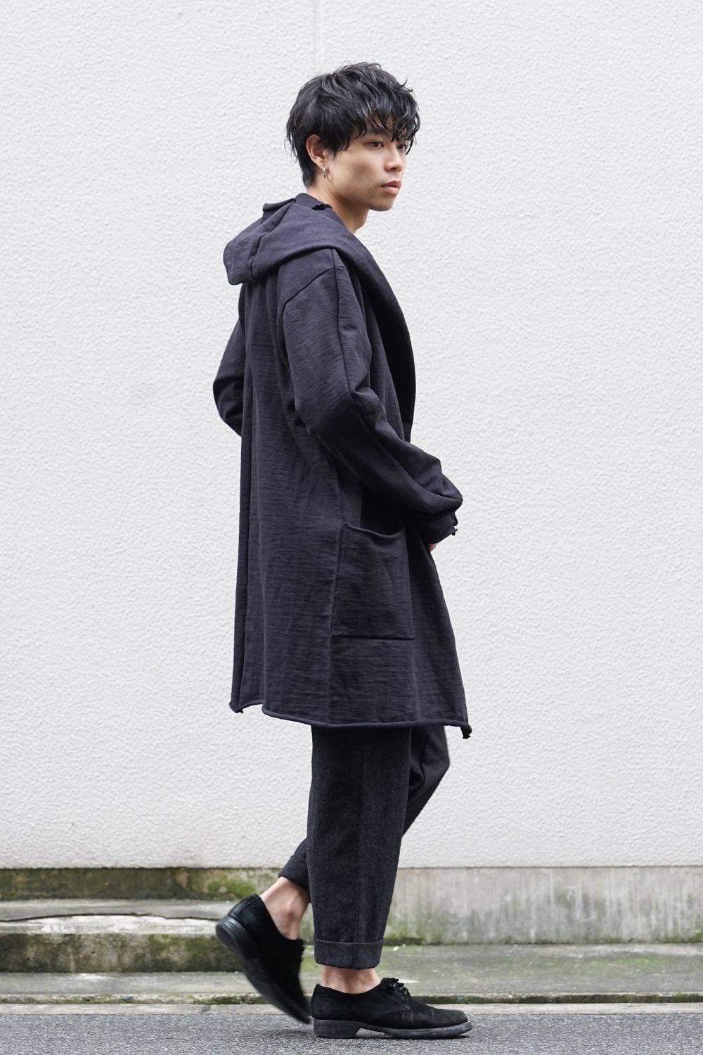 Heavy Jersey Hooded Coat Black